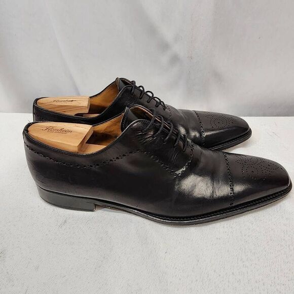 Florsheim Mens 12 Rucci Cap Toe Balmoral Oxford Black Leather Dress Shoes - Picture 2 of 10